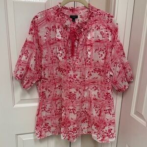 Talbots Pink & White Floral Tie-Neck Tunic Top